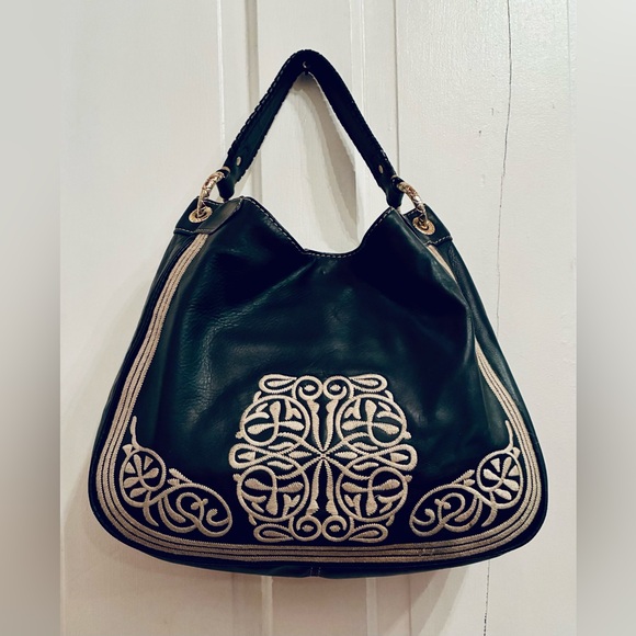 Gift Set Vintage Antonio Melani Black and Cream Soft Leather Bag & Skull Wallet - Picture 2 of 11